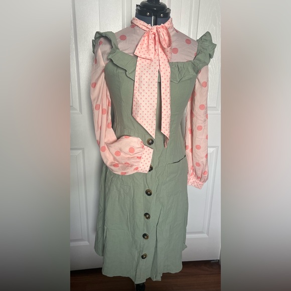 NWT Sage Green on/ off shoulder Dress - Picture 2 of 14